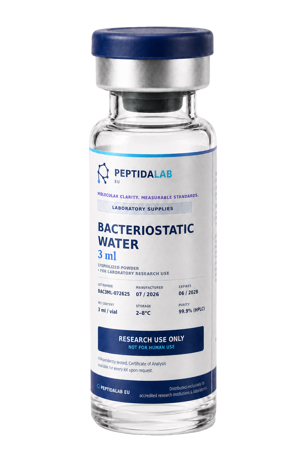 Flacon PeptidaLab Bacteriostatic Water — 3 ml
